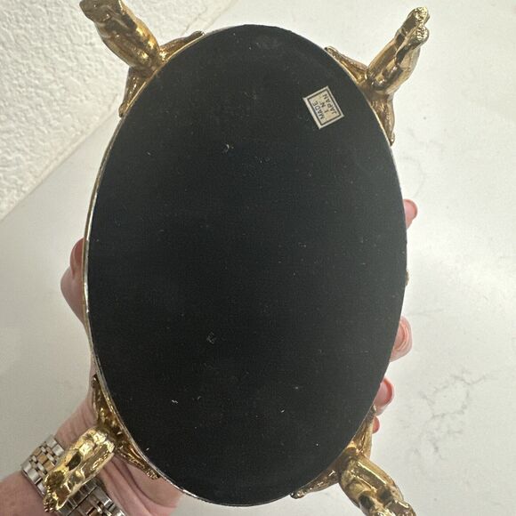 Vintage Ormulu Cherub Vanity Footed Jewelry Trinket Brass Box With Glass Top NIB - Picture 15 of 16